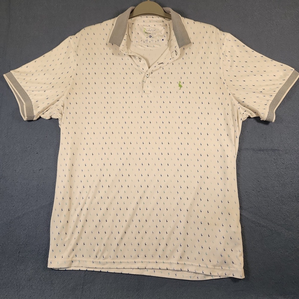 Tailor Byrd Men's XL Golf Polo White Multi Flamingos Print Shirt